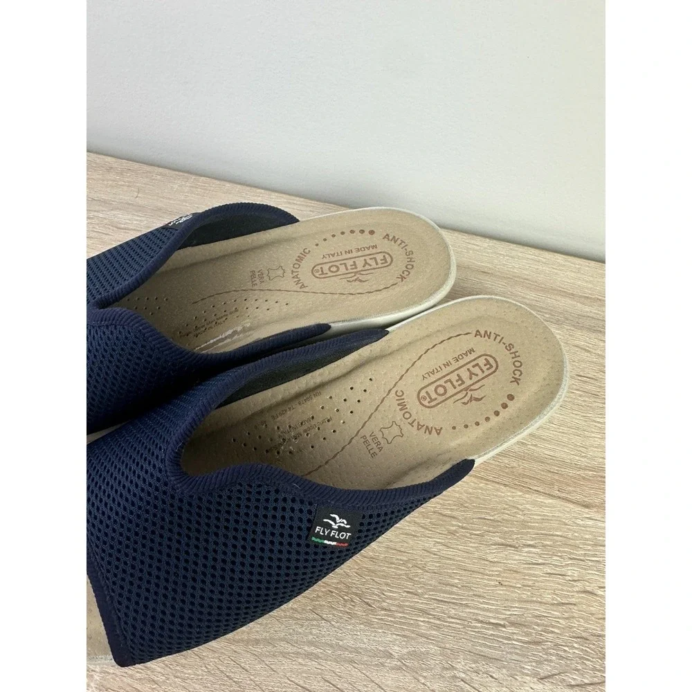 Fly Flot Women's EU40 Navy Mesh Clogs Anti-Shock Slip On Mules EUC Italy